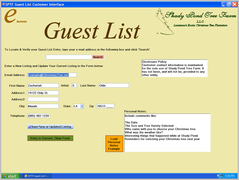 e-Guest List Customer Interface