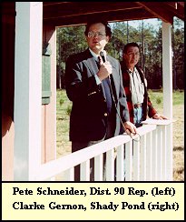 Pete Schneider and Clarke Gernon Greet Participants from Sales Building Porch